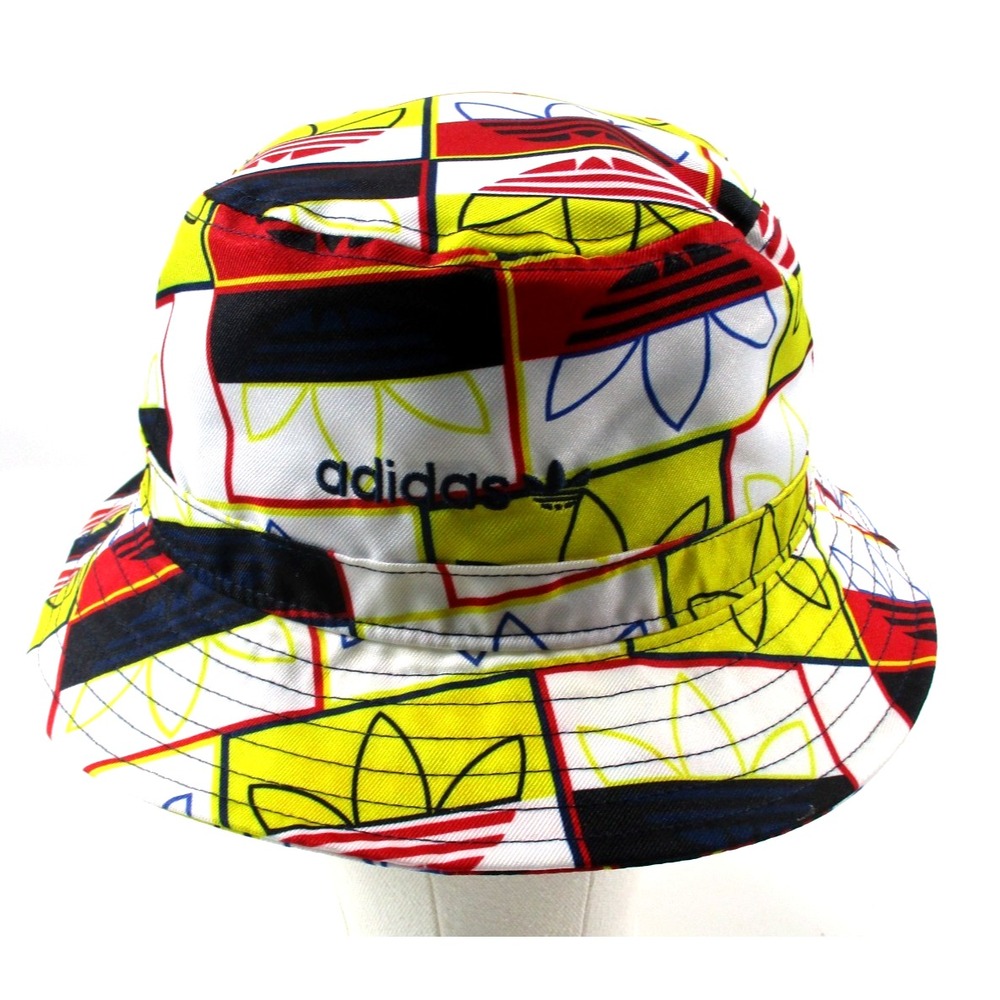 Adidas Originals All Over Print Multicolor Trefoil Geometric Bucket Hat OSFM
